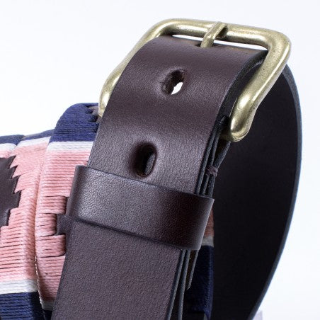 Ceinture en cuir de vache - Motif Pampa bleu et rose