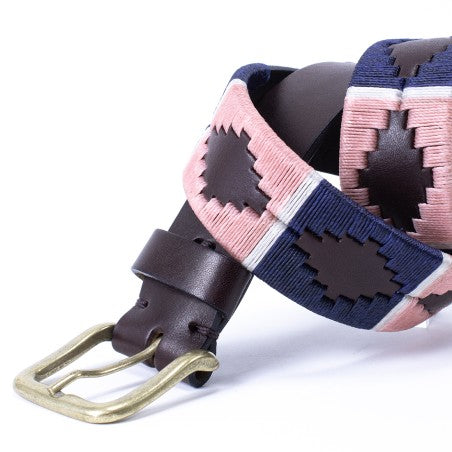 Ceinture en cuir de vache - Motif Pampa bleu et rose