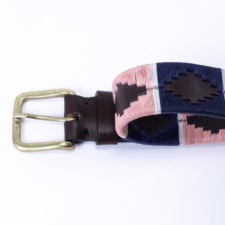 Ceinture en cuir de vache - Motif Pampa bleu et rose