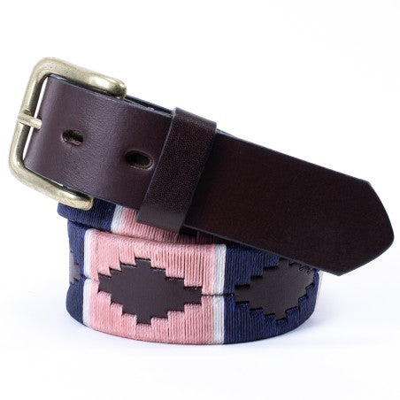 Ceinture en cuir de vache - Motif Pampa bleu et rose
