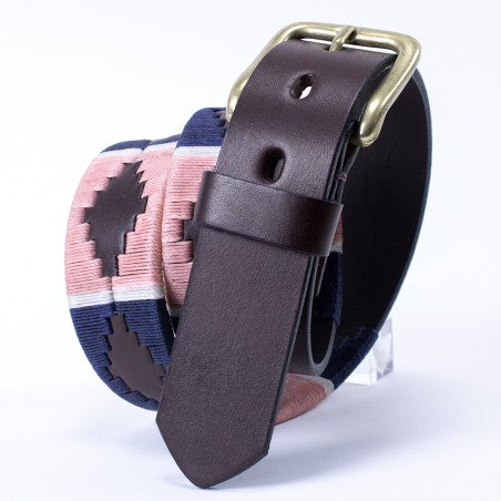 Ceinture en cuir de vache - Motif Pampa bleu et rose