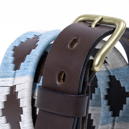 Cow leather belt - Blue and white Pampa pattern
