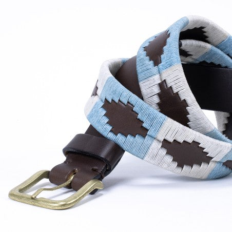 Cow leather belt - Blue and white Pampa pattern