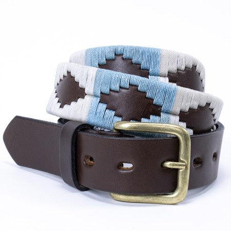 Cow leather belt - Blue and white Pampa pattern