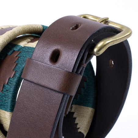 Cow leather belt - Beige and green Pampa pattern