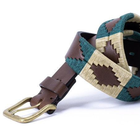 Cow leather belt - Beige and green Pampa pattern