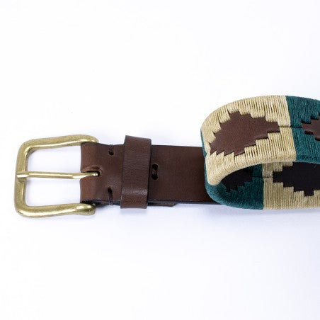 Cow leather belt - Beige and green Pampa pattern