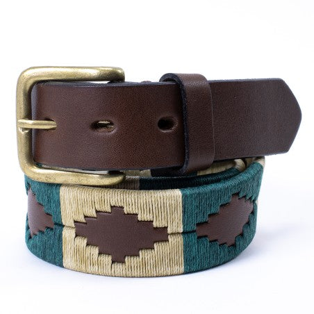 Cow leather belt - Beige and green Pampa pattern