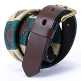 Cow leather belt - Beige and green Pampa pattern