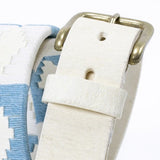 Raw leather belt - Light blue and white Pampa pattern