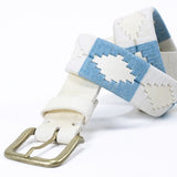 Raw leather belt - Light blue and white Pampa pattern