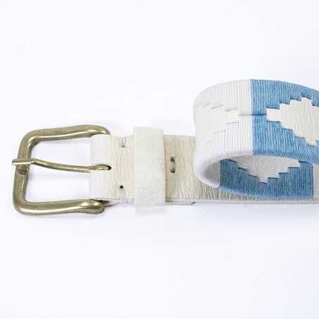 Raw leather belt - Light blue and white Pampa pattern