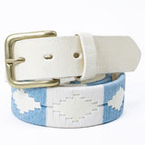 Raw leather belt - Light blue and white Pampa pattern